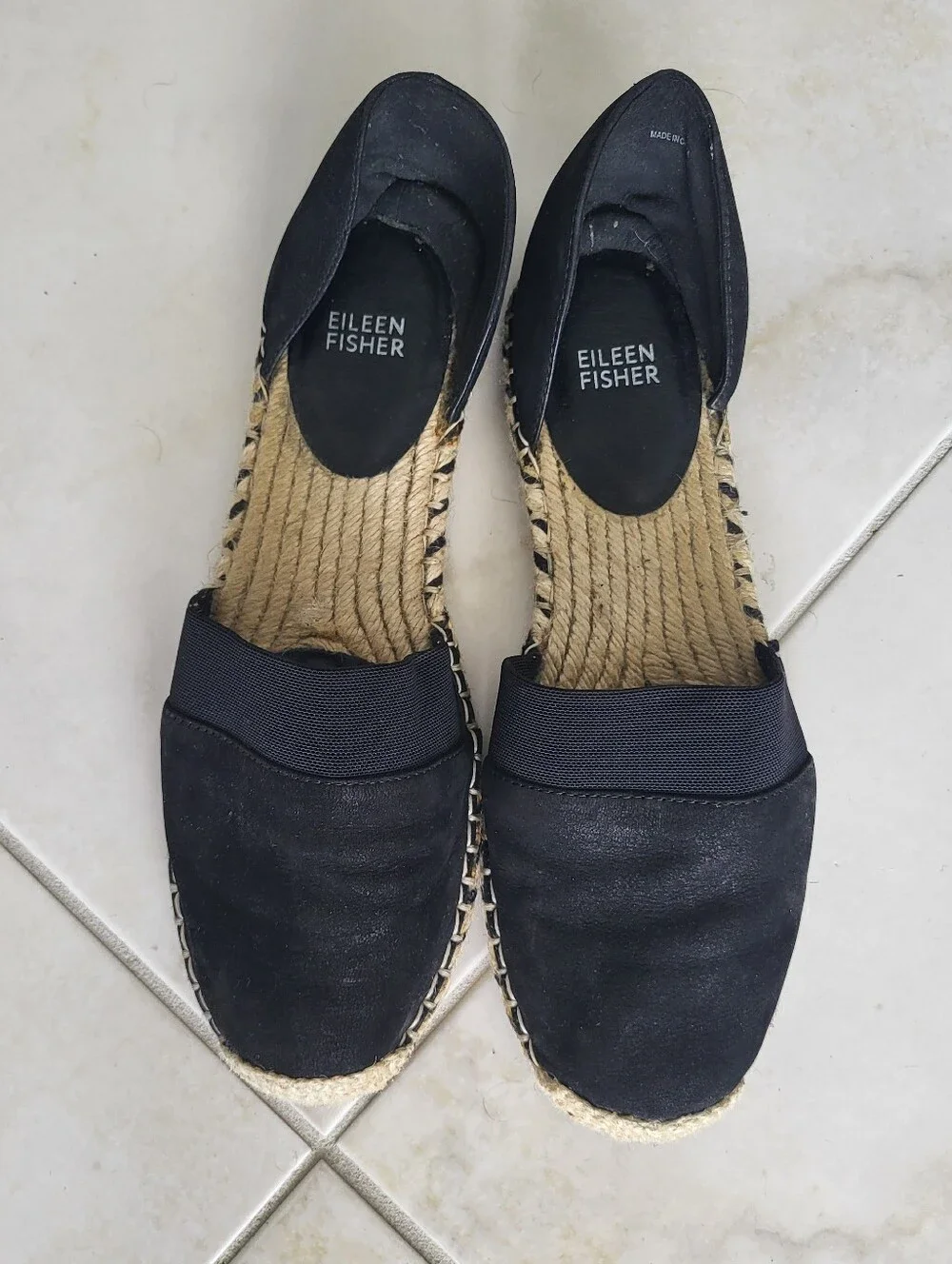 Eileen Fisher Black Lady Tumbled Nubuck d'Orsay Espadrille Flats - Size 9.5